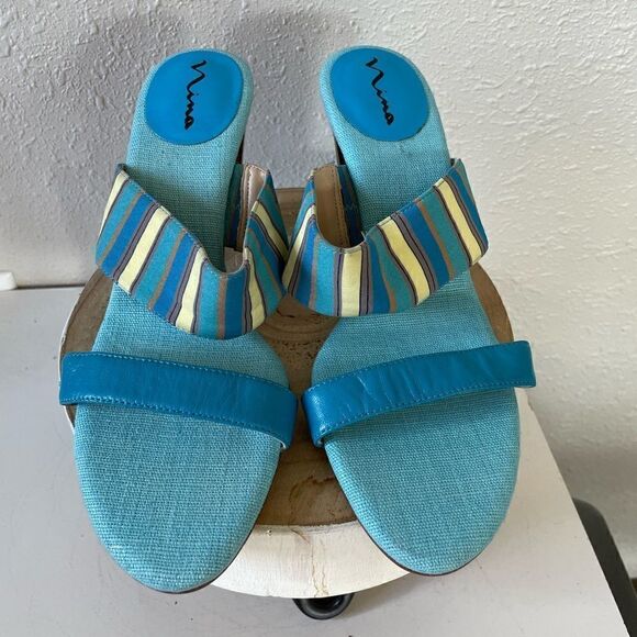 Nina Blue Leather Block Heels Size 8M EUC - Picture 3 of 5